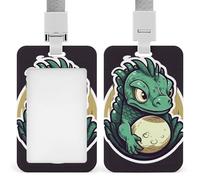 Little Green Dragon's Egg Id Badge Holder with Breakaway Lanyard Vertical Clear Plastic Card Protector Sleeve Waterproof & Heavy Duty Name Tag Holder for Nurse Teacher Office Staff Women Men