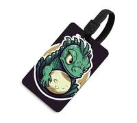 Little Green Dragon's Egg Luggage Tag Cute Unique Travel Bag Tag Personalized Luggage Tag ID Label Address Card and Durable Round Ring Travels Gift Airport Essentials Black-Style