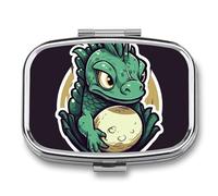 Little Green Dragon's Egg Pill Organizer Container for Travel, Metal 2 Compartment Square Pill Case, Portable Mini Medicine Box Pill Storage Case for Purse Pocket, Supplement Storage