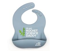 Little Green Giraffe Its Not Rocket Science Daddy- Premium Silicone Bibs For Babies BPA-Free Waterproof Bib With Pocket- Soft Bib With Food Catcher For Babies & Toddlers 6-72 Months (Beige)