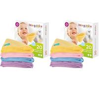 Little Gubbins 20 Reusable Baby Wipes + Free Laundry Bag | Soft 20x20cm Washable Cloths for Faces, Hands, Feeding & Cleaning | Weaning Essential | Perfect Newborn Gift (Pack of 2)