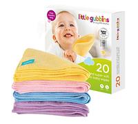 Little Gubbins 20 Reusable Baby Wipes + Free Laundry Bag | Soft 20x20cm Washable Cloths for Faces, Hands, Feeding & Cleaning | Weaning Essential | Perfect Newborn Gift