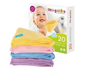Little Gubbins 20 Reusable Baby Wipes + Free Laundry Bag | Soft 20x20cm Washable Cloths for Faces, Hands, Feeding & Cleaning | Weaning Essential | Perfect Newborn Gift