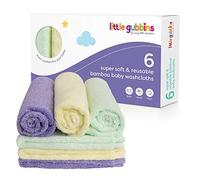 Little Gubbins 6 Bamboo Baby Wash Cloths, Soft 25x25cm Newborn Towels