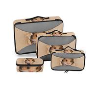 Little Hamster Looking Through a Cardboard Torn Hole 4 Set Packing Cubes, Travel Packing Organizers, 600D Oxford Cloth Toiletry Storage Bag, Luggage Mesh Bags for Accessories