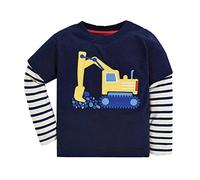 Little Hand Boys Long Sleeve T-Shirt Tops Toddler Kids 100% Cotton Digger Applique Embroidery Crewneck Tee Shirts Clothes Age 6-7 Years