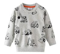 Little Hand Boys Sweatshirts Digger Print Jumper Kids Cute Cotton Pullover Long Sleeve Tops Toddler Tee Shirts for Age 1-7 Years