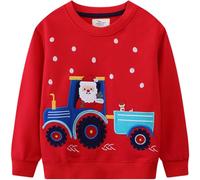 Little Hand Boys Tractor Christmas Sweatshirt Kids Cotton Long Sleeve Top Pullover Santa Claus Reindeer Jumper Shirts Toddler Xmas Clothes Age 1-2 Years