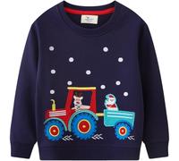 Little Hand Boys Tractor Christmas Sweatshirt Reindeer Santa Claus Kids Cotton Long Sleeve Top Xmas Jumper Shirts Toddler Clothes Age 4-5 Years