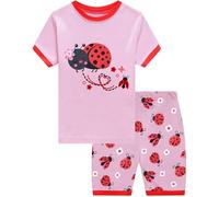 Little Hand Kids Girls Pyjamas Set Ladybug Short Sleeve Pjs Cotton Nightwear Sleepwear Tops & Shorts Bottoms Toddler Outfit Clothes Age 1-2 Years