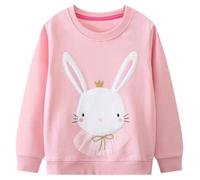 Little Hand Toddler Girls Sweatshirt Bunny Print Cotton Long Sleeve Easter Rabbit Toddler Casual Jumpers Top Kids Clothes Child Pullover Age 1-2 Year