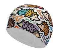 Little Hedgehog Graffiti Swim Cap High Elasticity Anti Slip Waterproof Comfortable Swim Hat Bathing Cap for Men Women