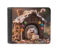 Little Hedgehog in The Candy House Wallet Extra Capacity Slim Bifold Wallet with Multiple Card Slots Men's Leather Wallets Travel Billfold
