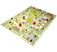 Little Helper 3D Childrens Play Rug in Town Traffic Design, Green (80 x 150cm)