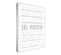 Little Helper BP1624-01G Feel Good Art Wall Decoration on Thick Canvas in a Modern Typographic Style "Sei Positive", Lilac/White, 40 x 60 cm
