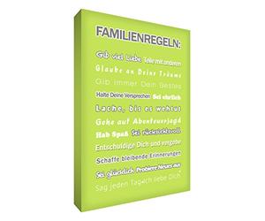'Little Helper FR1624; Feel Good Art Canvas Wall Art, Modern Typographischen "Family Rules, 60 x 40 cm Lime Green