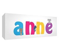 Little Helper Framed Box Canvas with Solid Wooden Surround in Cute Illustrative Design, Girl's Name (34 x 88 x 3 cm, Large, White, Anne)