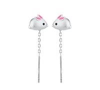 Little Hoops Earrings Small Rabbit Tassel Ear Line Contracted Fashion and Personality Sweet Earrings Girl Earrings for Women Women St Patrck Day Earrings Valentine's Day (Silver, One Size)