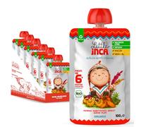 Little Inca Organic Baby Food Pouches The Happy Orange (6x100g) | Quinoa-based Dairy-Free Baby Pouches | 6 Months+ | Recyclable Plant-Based Veg & Fruit Pouches | Supports Gut/Cognitive Health