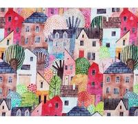 Little Johnny 10% Cotton Townhouse Cotton Fabric 150cm Extra Wide Craft Fabric Material for Quilting, Clothing, Sewing (Multi) - 1 Metre Pre-Cut