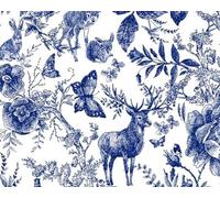 Little Johnny 100% Cotton Blue Ink Forest Animals 150cm Wide Craft Fabric Material for Quilting, Clothing, Sewing