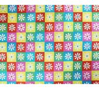 Little Johnny 100% Cotton Checkered Daisy Floral Cotton Fabric Multicolor 150cm Extra Wide Craft Fabric Material for Dressmaking, Quilting, Sewing (Multi)