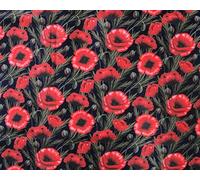 Little Johnny 100% Cotton Classic Poppy Fabric, 150cm Wide Digital Print - Ideal for Sewing, Homeware, Cushion Covers, Quilting & Craft Projects (Black, Sold by The Metre)