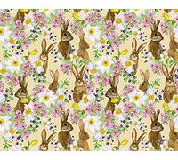 Little Johnny 100% Cotton Easter Bunnies & Flowers Cotton Fabric 150x50cm Wide Ideal for Crafts, Quilting, Dressmaking, Easter Projects, Sewing, Patchwork, Bunting (Half Metre)