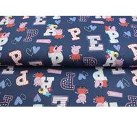 Little Johnny Childrens Fabric - 'Pepper Pig' Letters & Love Hearts 100% Cotton 58" - 147 cm Wide - Craft Fabric by The Metre (7277)