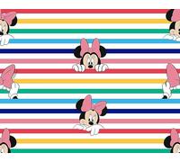 Little Johnny Disney Minnie 100% Cotton Fabric 50cm x 150cm Wide Ideal for Children's Crafts, Quilting, Sewing, Upholstery, Patchwork (Rainbow Stripe Minnie) (Sold by The Metre Pre-Cut)