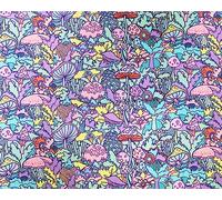 Little Johnny Retro Mushrooms Cotton Fabric Multicolor 60'' Extra Wide 100% Cotton Craft Fabric Material for Dressmaking, Quilting, Sewing (Multi)
