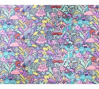 Little Johnny Retro Mushrooms Cotton Fabric Multicolor 60'' Extra Wide 100% Cotton Craft Fabric Material for Dressmaking, Quilting, Sewing (Multi)