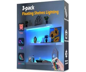 Little Joke 3-Pack Modern Shelf Lights, 20 Inch RGB LED Strip Lights with Remote, Color Change & Timer, Battery Operated, DIY for Bedroom, Kitchen, Living Room Decor