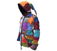 Little Kathmandu Woolen Bubble Knit Patch Pixie Hood Fleece Lined Jacket, Multicoloured, S
