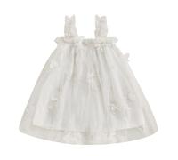 Little Kid Baby Girls Elegant Princess Dress Sleeveless Tulle Dress Butterfly Floral Lace Trim A-line Dress Beautiful Slip Dress 6M-4T (White, 3-4 Years)