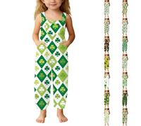 Little Kid Baby Girls St. Patrick Day Jumpsuit Outfits Shamrock Printed Lace Ruffle Shirt Trousers Clothes Leprechaun Costume Funny Irish Gifts Light Green