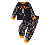 Little Kid Halloween Outfit Baby Boy Toddler Boys Halloween Pajama Set Pumpkin Print Top and Full Length Pants Two Piece Outfit Comfortable Kids Sleepwear for Festive Nights 3(Black, 3-4 Years)