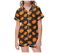 Little Kid Halloween Outfit Big Clothes 2 Piece Sets Pajamas for Kids Children Graphic Print Short Sleeve Button Shirt Shorts Pajama Set Gift Set Baby Girl (Rose Gold, 4-5 Years)