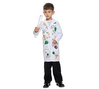 Little Kid Halloween Outfit Boys Flannel Coat with Hood Boys Mad Scientist Costume Kids Lab Coat Funny Scientist Stage Show Costume School Party Toddler Winter (White, 6-7 Years)