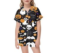 Little Kid Halloween Outfit Checke Outfits Girls Outfits 2 Piece Set Casual Everyday Wear Toddler Kids Pajamas Comfortable Soft Fabric Flip Collar Home Clothes for Ages 2 13 Years(Black, 6-7 Years)