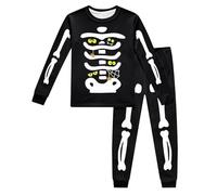 Little Kid Halloween Outfit Clothes Set Toddler Boys Halloween Pajamas Skeleton Glow-in-The-Dark Long Sleeve Sleepwear for Kids Age 2-7T Pram Suit (Black, 7-8 Years)
