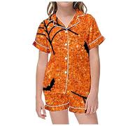 Little Kid Halloween Outfit Girls Large Outfits 2 Piece Sets Pajamas for Kids Children Graphic Print Short Sleeve Button Shirt Shorts Pajama Set Girls Outfits Size 6 (Red, 6-7 Years)