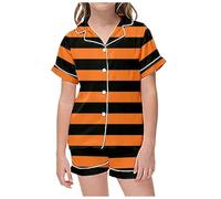 Little Kid Halloween Outfit Girls Large Outfits 2 Piece Sets Pajamas for Kids Children Graphic Print Short Sleeve Button Shirt Shorts Pajama Set Girls Outfits Size 6 (Yellow, 4-5 Years)