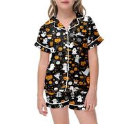 Little Kid Halloween Outfit Infant Bundle Set Girl Womens Silk Satin Pajamas Set Short Sleeve Sleepwear Button Down Loungewear 2 Piece Shorts S-5X Plus Size Medium Girl Clothes (Black, 6-7 Years)