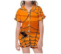 Little Kid Halloween Outfit Infant Gift Set Girl 2 Piece Sets Pajamas for Kids Children Graphic Print Short Sleeve Button Shirt Shorts Pajama Set Layettes for Newborns (Gold, 6-7 Years)