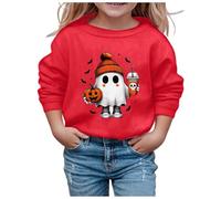 Little Kid Halloween Outfit Light Sweatshirt for Kids Girls Children Fashion Halloween Cute Printed Crew Neck Hoodless Long Sleeve Sweatshirt Butter Hoodies for Big Girls (Red, 4-5 Years)