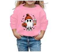 Little Kid Halloween Outfit Light Sweatshirt for Kids Girls Children Fashion Halloween Cute Printed Crew Neck Hoodless Long Sleeve Sweatshirt Butter Hoodies for Big Girls (7-8 Years) Pink