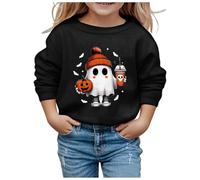Little Kid Halloween Outfit Light Sweatshirt for Kids Girls Children Fashion Halloween Cute Printed Crew Neck Hoodless Long Sleeve Sweatshirt Butter Hoodies for Big Girls (Black, 3-4 Years)