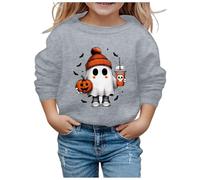 Little Kid Halloween Outfit Light Sweatshirt for Kids Girls Children Fashion Halloween Cute Printed Crew Neck Hoodless Long Sleeve Sweatshirt Butter Hoodies for Big Girls (Grey, 3-4 Years)