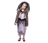 Little Kid Halloween Outfit Long Pant Halloween Bloody Little Girl Kid Bride Dress Cosplay Stage Play Party Dress Baby Gab Girl (White, 4-6 Years)